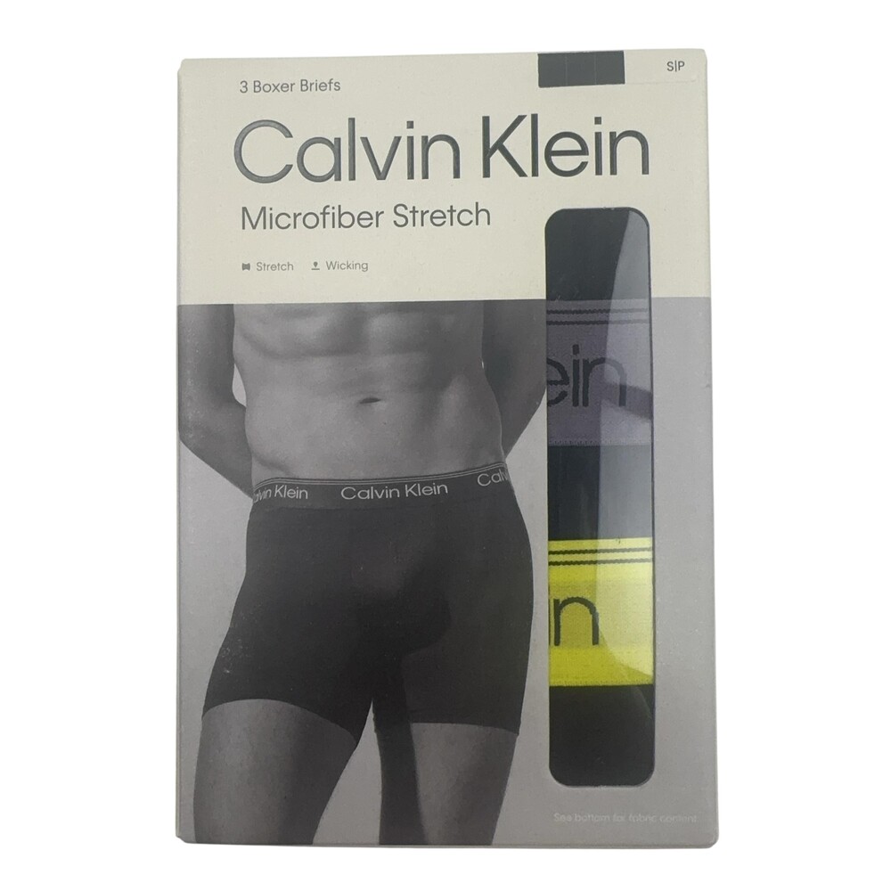 Calvin Klein Microfiber Stretch Boxer Brief Mens S Black 3 Pack Wicking